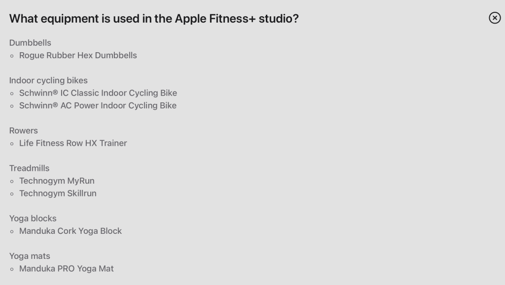 Equipment used for Apple Fitness+ workouts